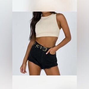 Princess Polly Eddie Highwaisted Black Jean Shorts